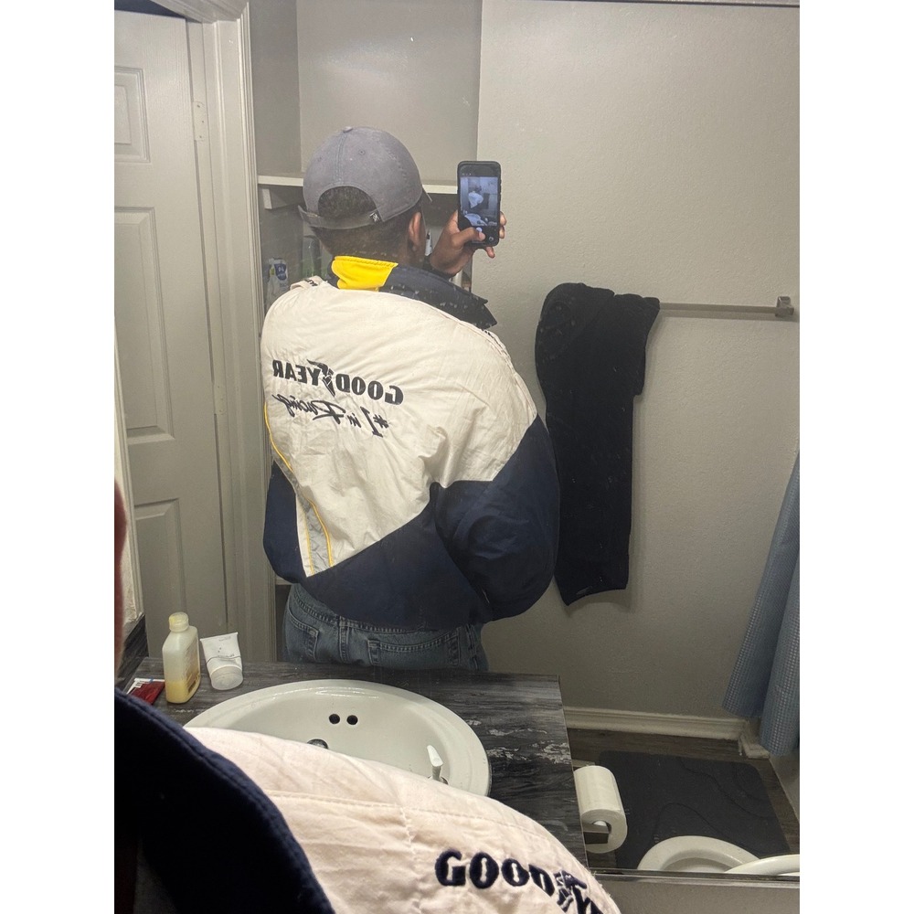Vintage 90s Goodyear Racing Bomber Jacket Navy White XXL Made in USA - Picture 8 of 8